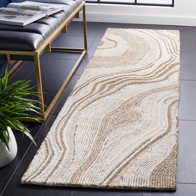 Ivory and Beige Wool Hand Tufted Runner Rug