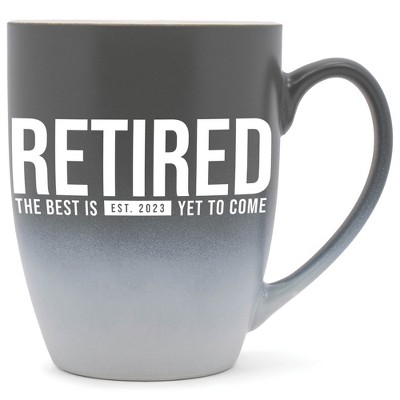 Elanze Designs Retired The Best Is Yet To Come Est 2023 Two Toned Ombre Matte Grey and White 12 ounce Ceramic Stoneware Coffee Cup Mug