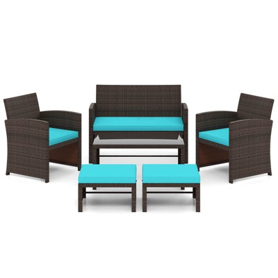 Tangkula 6 PCS Patio Furniture Set w/ 1 Loveseat 1 Coffee Table 2 Armchairs 2 Ottomans