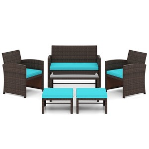 Tangkula 6 PCS Patio Furniture Set w/ 1 Loveseat 1 Coffee Table 2 Armchairs 2 Ottomans - 1 of 4