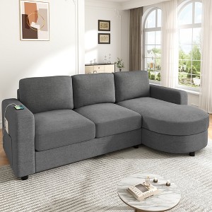 84.6"W L-Shaped Sectional Sofa with Curved Chaise Lounge, Chenille Fabric Couch with 2 USB Ports & Side Storage Pockets - ModernLuxe - 1 of 4
