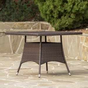GDFStudio Dilon Outdoor Square Faux Rattan and Iron Dining Table - 1 of 4