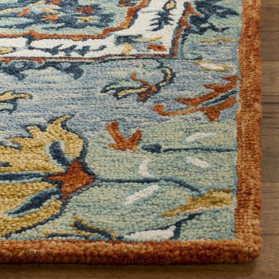 Handmade Tufted Round Blue Floral Wool Accent Rug 24"