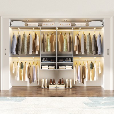 Aheaplus 96'' Wall-mounted Closet Storage Organizer,  Floating Closet System with Cuttable Shelves and Extendable Hanging Rods