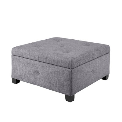 Charcoal Tufted Square Storage Ottoman with Graduated Legs