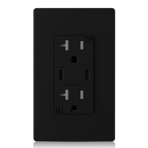 ELEGRP 30W USB Outlets Receptacles, 20 Amp Outlet with Dual USB C Ports for Support Fast Charge Protocols,w/Wall Plate, UL Listed,Black,1 Pack - 1 of 1