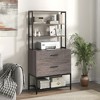 Tangkula File Cabinet w/ Charging Station 3-Tier Open Shelves & Large Drawer Compatible Grey - 2 of 4