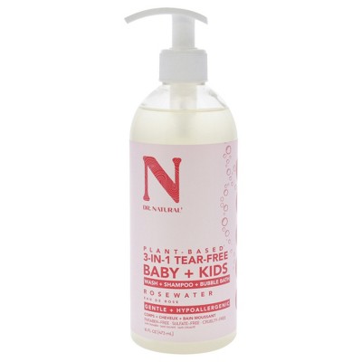 Dr. Natural 3-in-1 Tear-Free Baby Plus Kids Soap - Head-to-Toe Baby Soap and Baby Shampoo - Sensitive Skin Moisturizing Body Wash - Rosewater - 16 oz