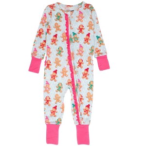 RuffleButts SoftSnooze Baby Girls Holiday Convertible Ruffle One Piece Pajama - 1 of 2