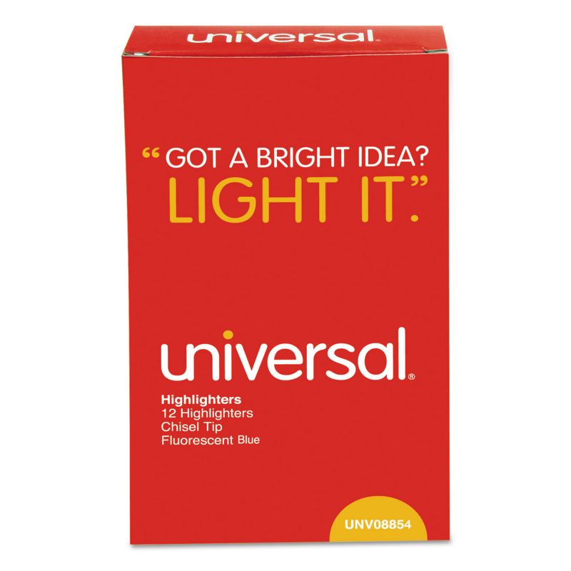 UNIVERSAL Pocket Clip Highlighter Chisel Tip Fluorescent Blue Ink Dozen 08854, 2 of 8