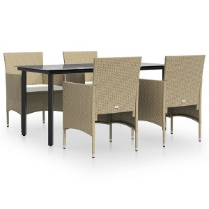 vidaXL Patio Dining Set Outdoor Dining Set Table and Chair Set for Garden - 63" Table Length Beige and Black 4 Items - 1 of 4