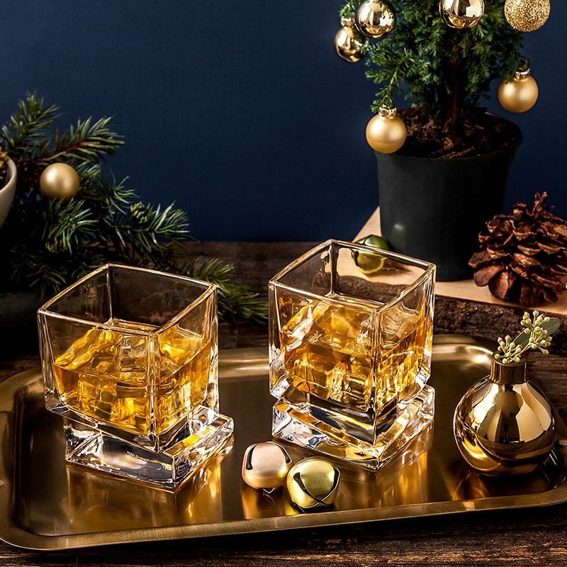 JoyJolt Carre Square Scotch Glasses - Set of 2 Old Fashioned Whiskey Glass - 10-Oz Bourbon Glasses, 3 of 7