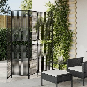 vidaXL Room Divider 4 Panels Black Poly Rattan - 1 of 4
