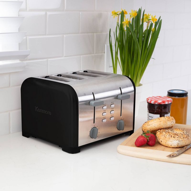 Kenmore 4-Slice Toaster, Dual Controls, Wide Slot - Black Stainless Steel, 3 of 9