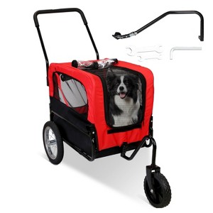 iMountek "2-in-1 Pet Bike Trailer and Stroller with Canopy, Bicycle Carrier for Small & Medium Dogs, Cats, 44LBS Capacity"Red - 1 of 4