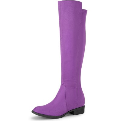 Perphy Women's Round Toe Zipper Block Heels Knee High Boots