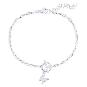 Bella Silver Sterling Silver Butterfly Charm Paperclip Toggle Bracelet - Silver - 6.5+1 Inch - 1 of 2