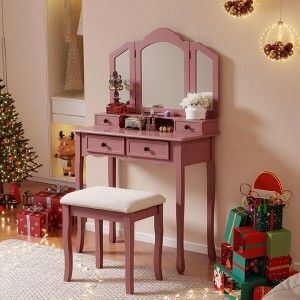 Sanlo Wooden Vanity Make Up Table and Stool Set, Rose Gold - 1 of 4