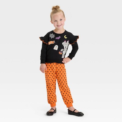 Toddler Girls' 2pc Disney Minnie Mouse Halloween Fleece Pullover & Pants Set - Orange/Black