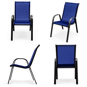 Tangkula Set of 4 Dining Chairs Stackable Armrest Space Saving Garden Patio Navy - 1 of 4