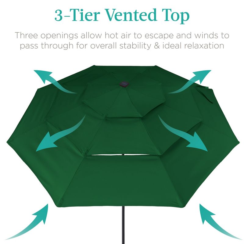 Best Choice Products 10ft 3-Tier Solar Patio Umbrella w/ 24 LED Lights, Tilt Adjustment, Easy Crank, 2 of 8
