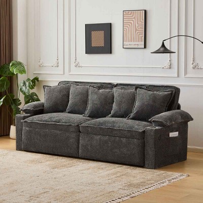 3-in-1 Convertible Sofa Bed with Hidden Storage, Tri-Mode Sofa with USB Charging and Cup Holders, Corduroy Sofa with Metal Frame-Coolbibila