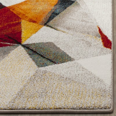 Porcello Light Grey and Orange Abstract Runner Rug