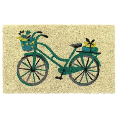 Raj 1'6" x 2'6" Tufted Floral Basket Bike Coir Doormat Blue/Green