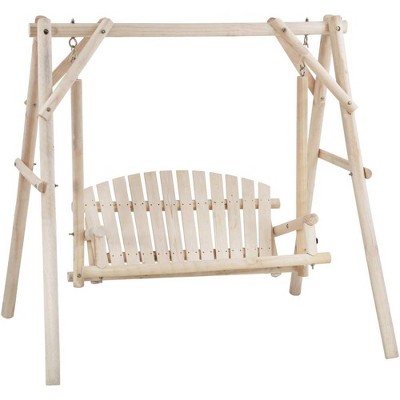 FDW 67 Inch Log Swing Stand Porch Swing Set Wood Bench Swing Stand A-Frame Patio Furniture Swing Chair Rustic Curved Garden Swing Yard Play(Nature)