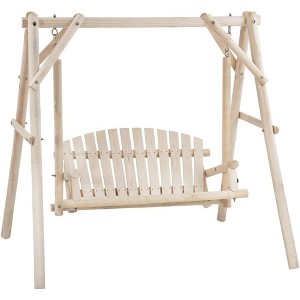 FDW 67 Inch Log Swing Stand Porch Swing Set Wood Bench Swing Stand A-Frame Patio Furniture Swing Chair Rustic Curved Garden Swing Yard Play(Nature) - 1 of 4