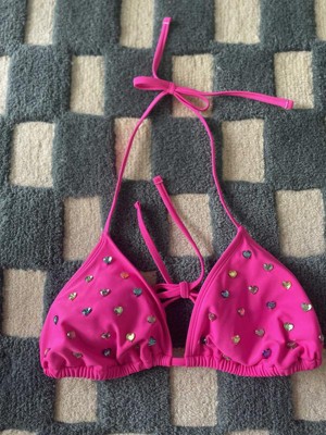 Women's Heart Shaped Gem Embellished Triangle Bikini Top - Wild Fable™ Pink  Xxs : Target