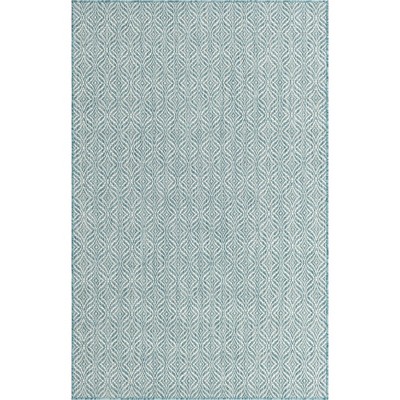 Aqua and Ivory Trellis Outdoor Rectangular Rug