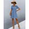 Women Short Sleeve Ruffle Mini Dress Smocked High Waist Pleated Dress V Neck Textured Dress Front Tie Detail Dress Summer Casual Dress - 4 of 4