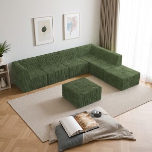130.32" Corduroy L-Shaped Modular Sectional Sofa, 7-Piece Set - 1 of 4
