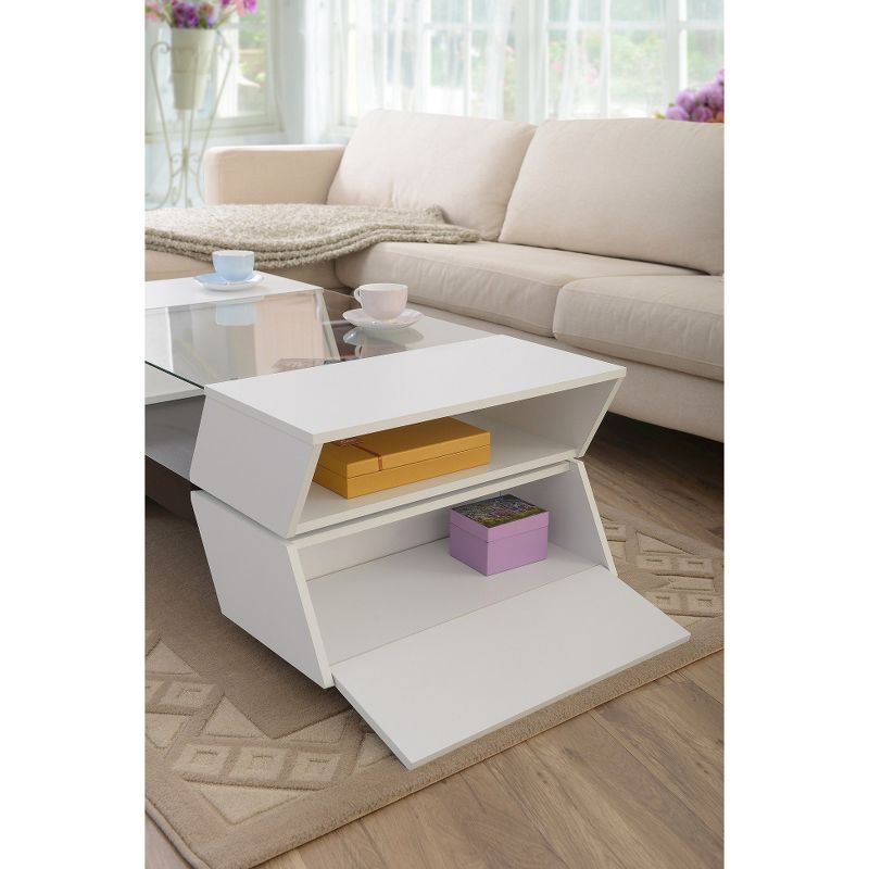 Lucas Glass Top Coffee Table with Hidden Storage White/Walnut - HOMES: Inside + Out, 4 of 7