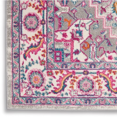 Light Grey and Pink Geometric Medallion Area Rug