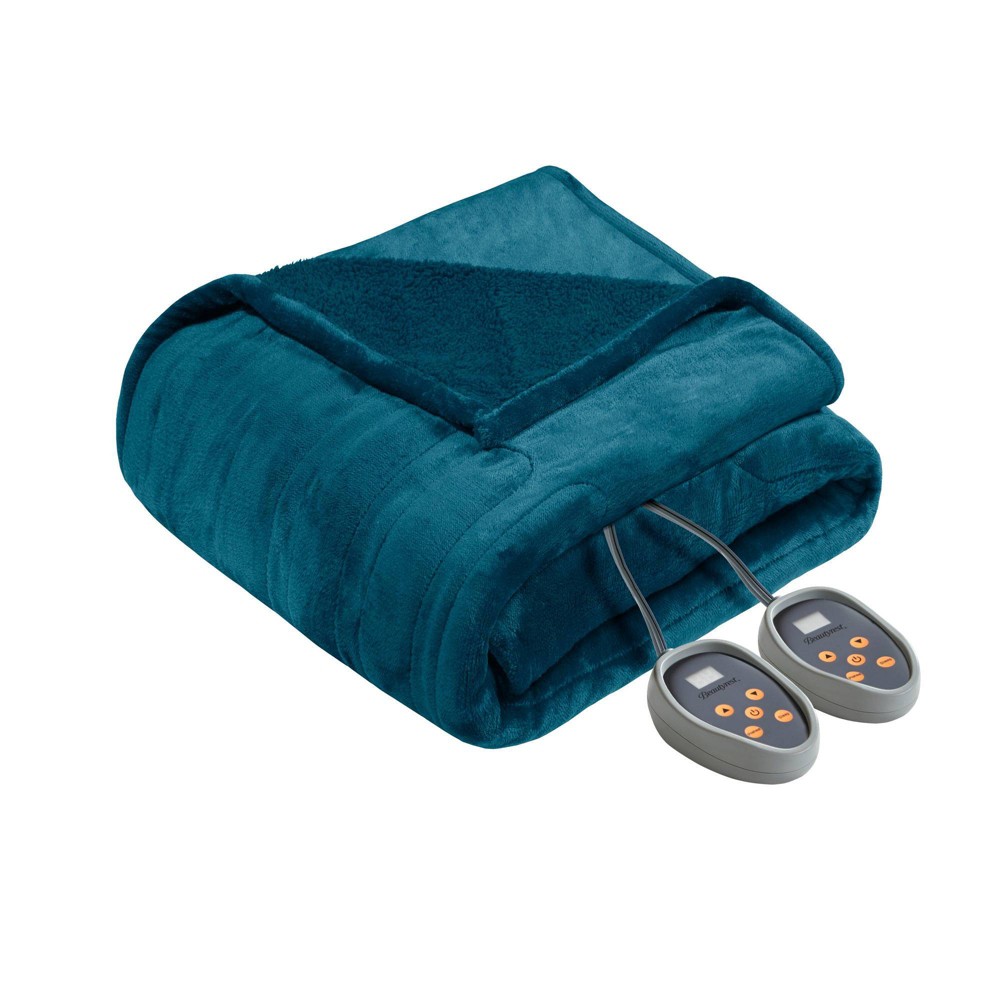 Photos - Duvet Beautyrest Full Microlight to Berber Electric Bed Blanket Teal  