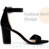 Perphy Women's Faux Velvet Ankle Buckle Strap High Chunky Heels Sandals - 4 of 4