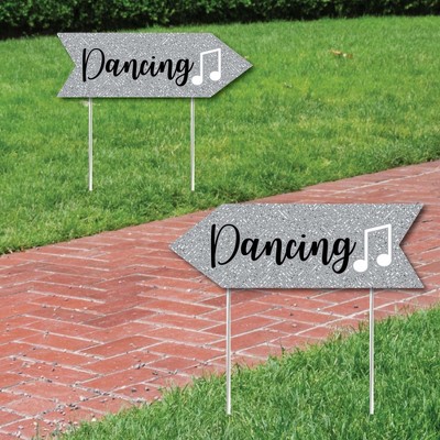 Big Dot of Happiness Silver Wedding Dance Signs - Wedding Sign Arrow - Double Sided Directional Yard Signs - Set of 2 Dance Signs