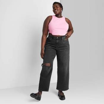 Women's Mid-rise Foldover Straight Chino Pants - Wild Fable™ Black