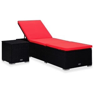 vidaXL Sun Lounger with Cushion and Tea Table Poly Rattan Red - 1 of 1