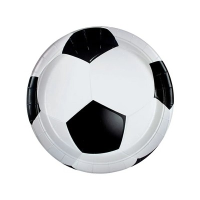 3D Soccer Black & White Paper Round Dessert Plates - 18cm(72ct) - Perfect for Sports Enthusiasts, Birthdays & Game Nights