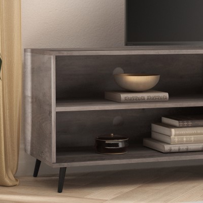 Walnut and Gray Mid-Century Modern TV Stand with Drawers