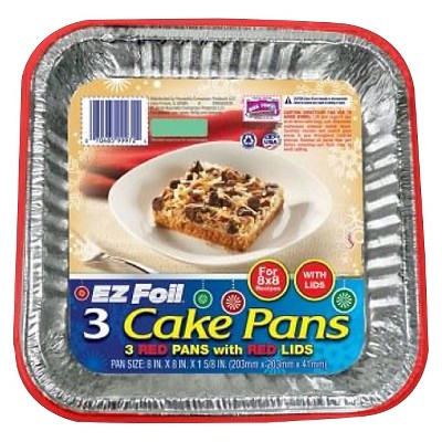 EZ Foil 8x8 Holiday Cake Pan with Lids - Red