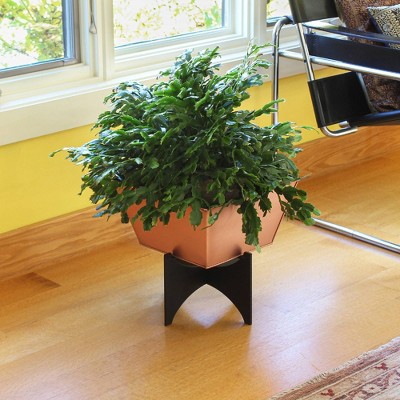 15" Copper Plated Square Planter with Black Iron Stand