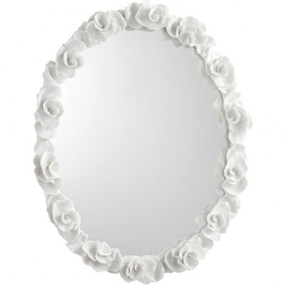 Contemporary Oval White Wood Mirror 28.5" x 34.25"