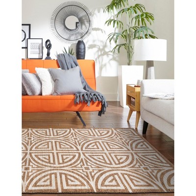 Handwoven Light Brown and Ivory Geometric Chenille Jute Rug