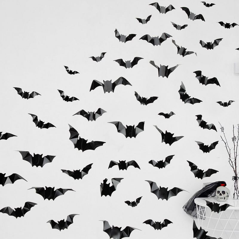 80 Pcs Bats Sticker Halloween Party Supplies Decorations, 4 Sizes Realistic 3D Bats Wall Decor, 1 of 7