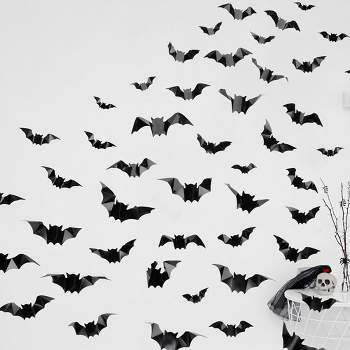 80 Pcs Bats Sticker Halloween Party Supplies Decorations, 4 Sizes Realistic 3D Bats Wall Decor