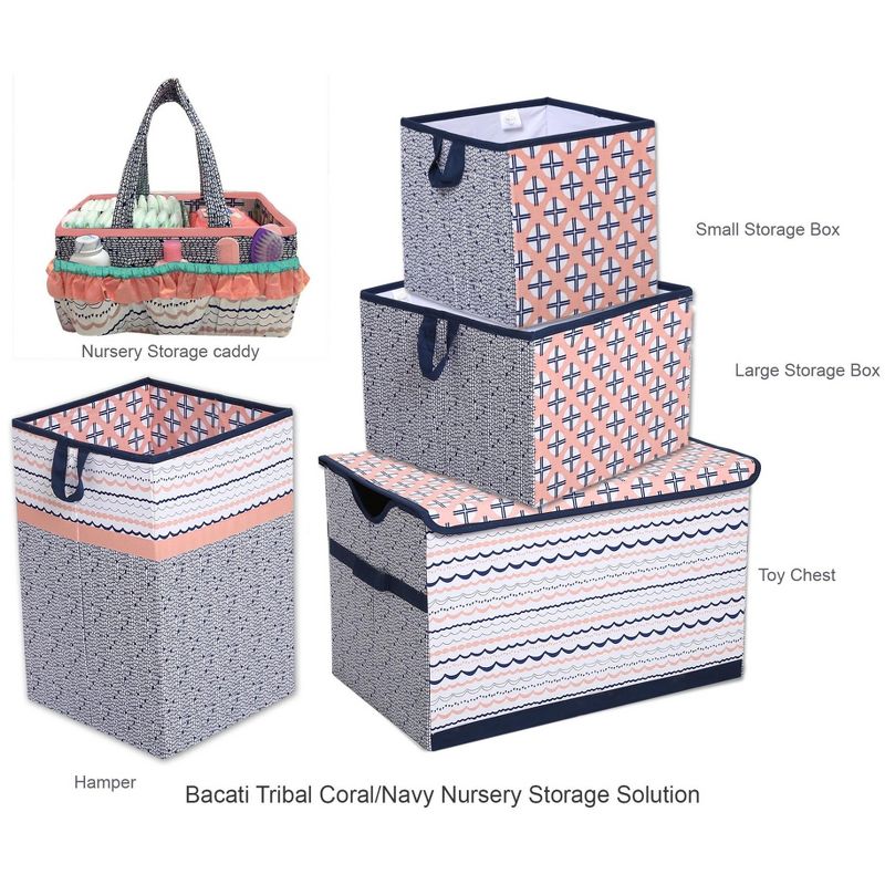 Bacati - Olivia Coral/Navy Collapsible Laundry Hamper, 5 of 8